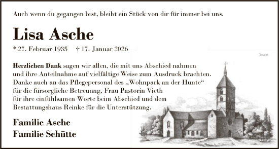 Traueranzeige von Lisa Asche von SYWZ