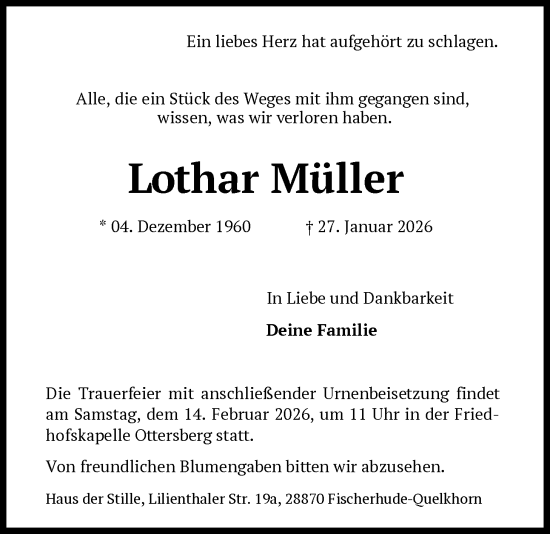 Traueranzeige von Lothar Müller von SYKS