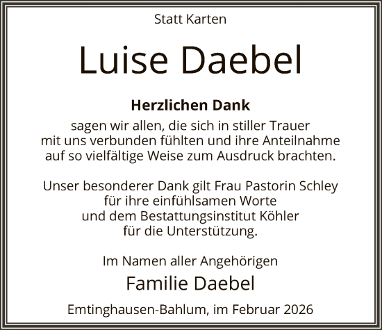 Traueranzeige von Luise Daebel von SYKSSYKS