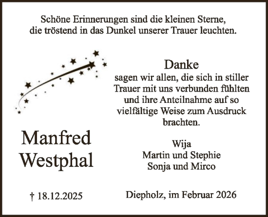 Traueranzeige von Manfred Westphal von SYKS