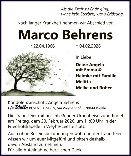 Traueranzeige von Marco Behrens von SYKS