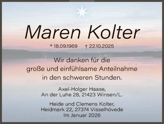 Traueranzeige von Maren Kolter von SYKR