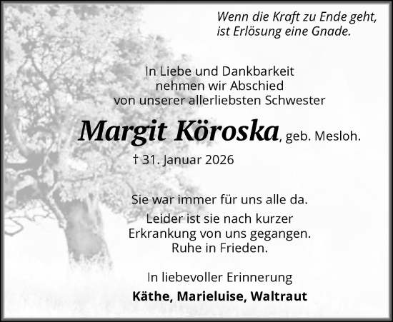 Traueranzeige von Margit Köroska von SYKS