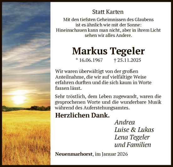 Traueranzeige von Markus Tegeler von SYKS