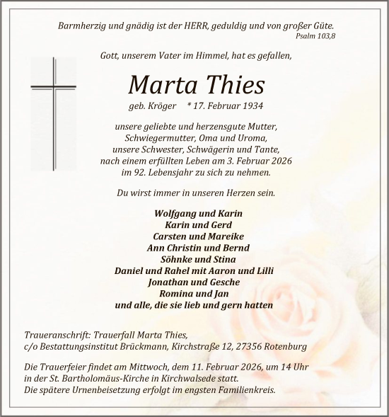 Traueranzeige von Marta Thies von SYKR