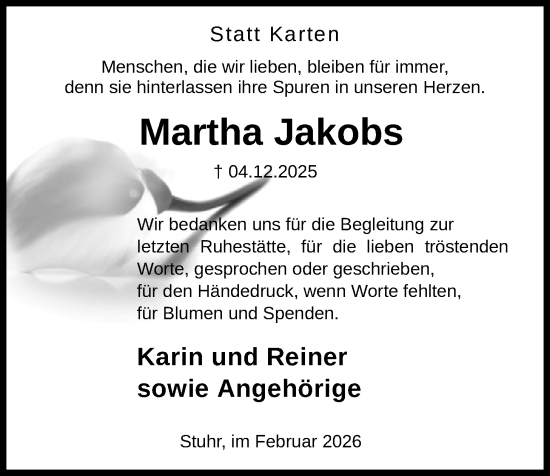 Traueranzeige von Martha Jakobs von SYKS