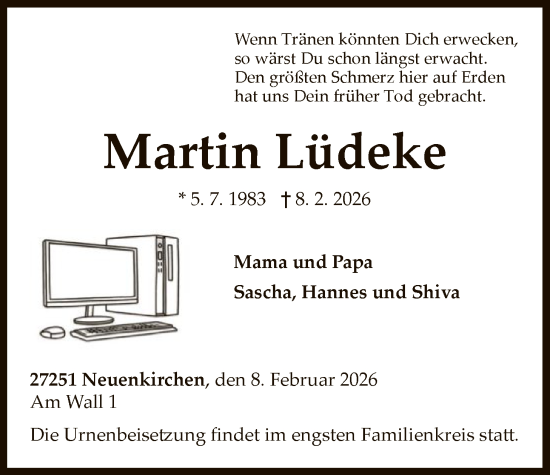 Traueranzeige von Martin Lüdeke von SYKS