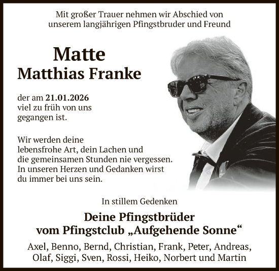 Traueranzeige von Matthias Franke von SYWZ
