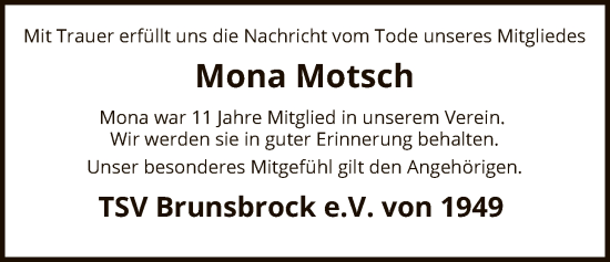 Traueranzeige von Mona Motsch von SYKS