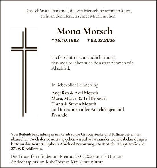 Traueranzeige von Mona Motsch von SYKS