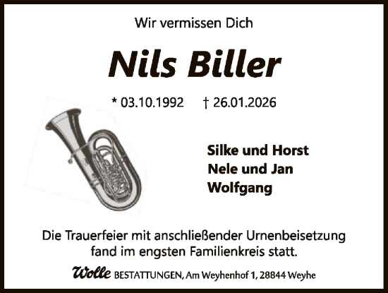 Traueranzeige von Nils Biller von SYKS