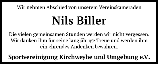 Traueranzeige von Nils Biller von SYKS