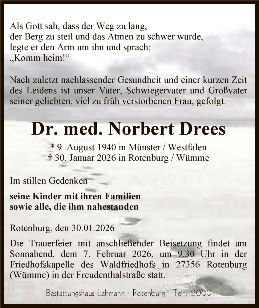  Traueranzeige für Norbert Drees vom 03.02.2026 aus SYKR