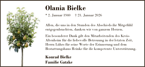 Traueranzeige von Olania Bielke von SYWZ