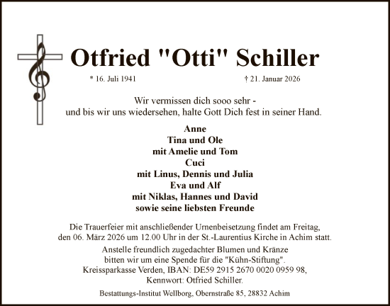Traueranzeige von Otfried Schiller von SYKS