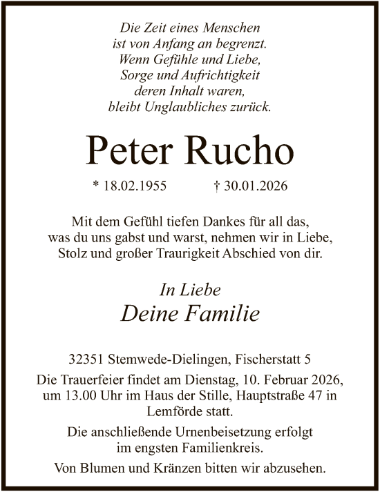 Traueranzeige von Peter Rucho von SYKS