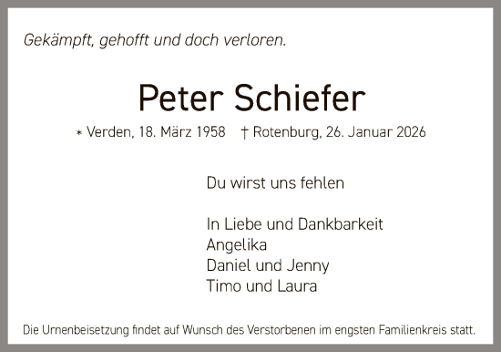 Traueranzeige von Peter Schiefer von SYKS