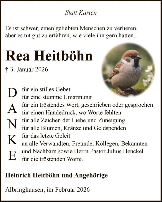 Traueranzeige von Rea Heitböhn von SYKS