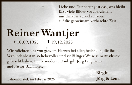 Traueranzeige von Reiner Wantjer von SYKS