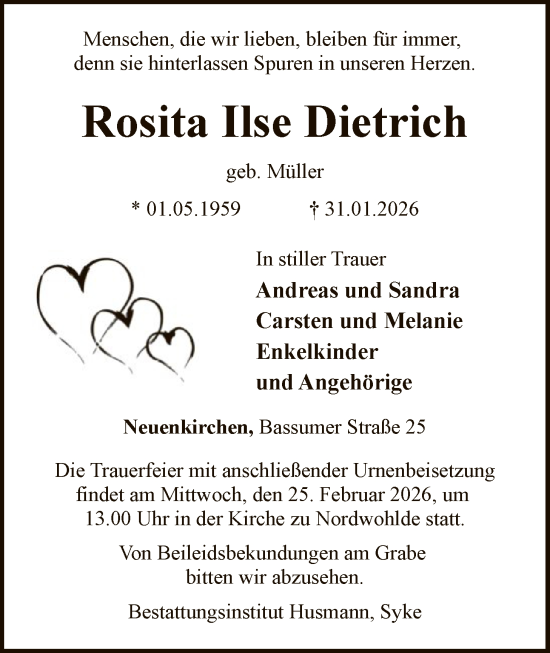 Traueranzeige von Rosita Ilse Dietrich von SYKS