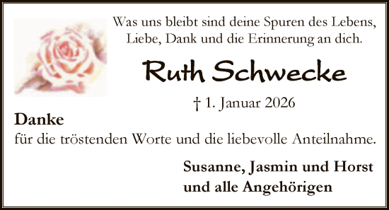 Traueranzeige von Ruth Schwecke von SYKS