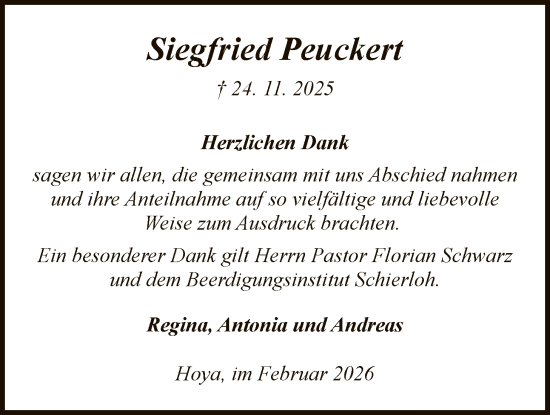 Traueranzeige von Siegfried Peuckert von SYKS