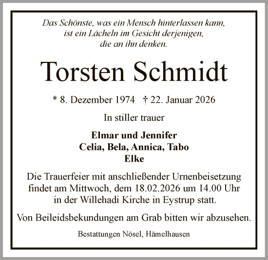 Traueranzeige von Torsten Schmidt von SYKS