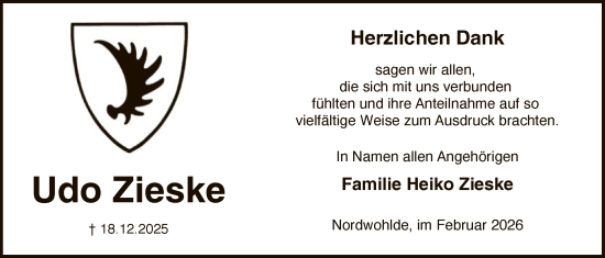 Traueranzeige von Udo Zieske von SYKS