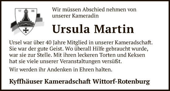 Traueranzeige von Ursula Martin von SYKR
