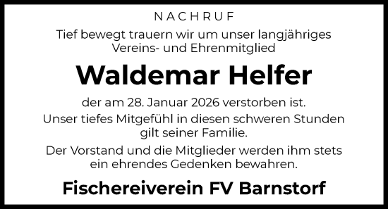Traueranzeige von Waldemar Helfer von SYKS