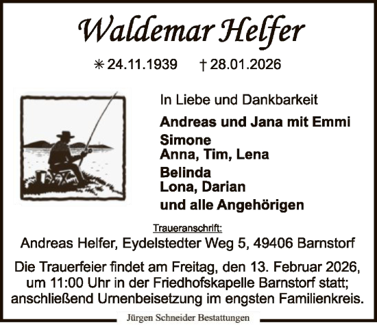 Traueranzeige von Waldemar Helfer von SYKS