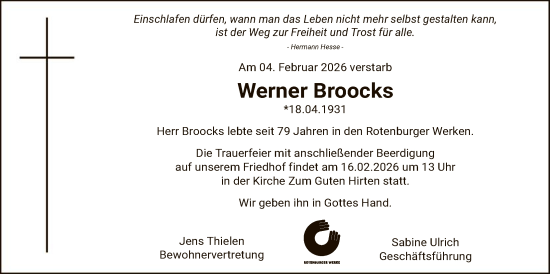 Traueranzeige von Werner Broocks von SYKR