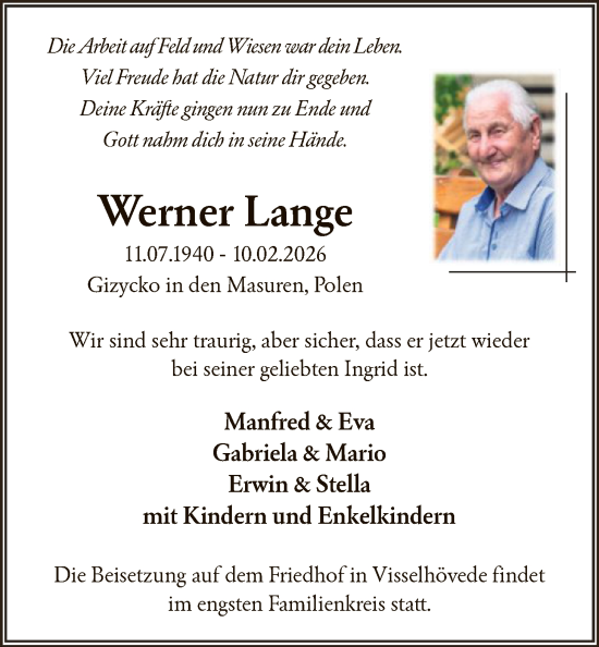 Traueranzeige von Werner Lange von SYKR