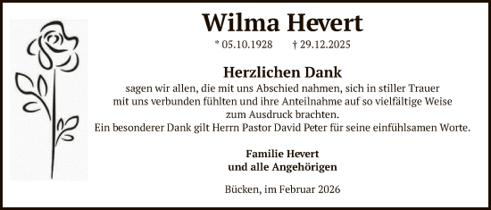 Traueranzeige von Wilma Hevert von SYKS