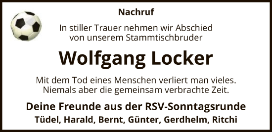 Traueranzeige von Wolfgang Locker von SYKR